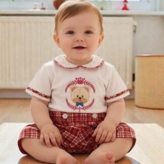 The Red Plaid Bear Button-On Set