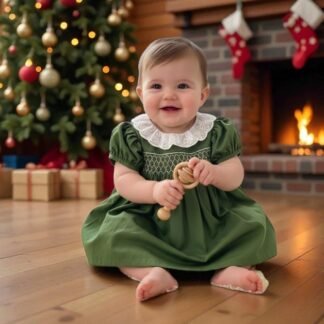 Enchanting Evergreen Smocked Lace Collar Dress