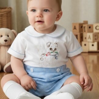 Puppy embroidered boys diaper set